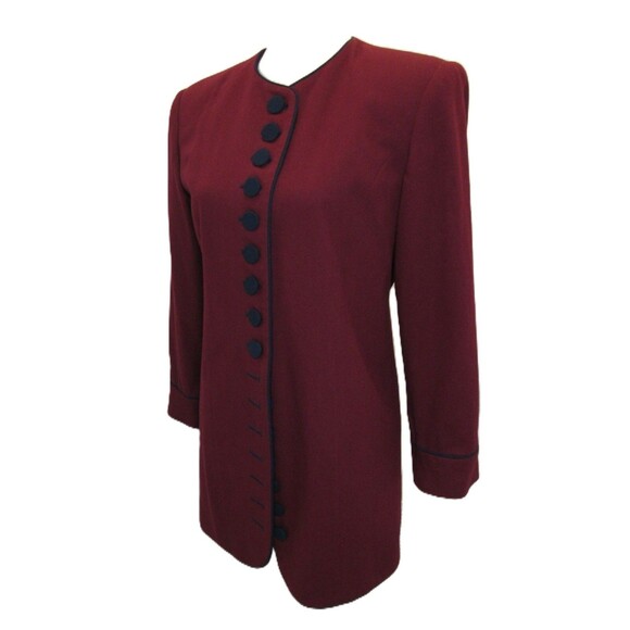 Burgundy Blazer Navy Buttons Womens 8 En Avance Haute De Gamme VTG Shoulder Pads - Picture 12 of 12